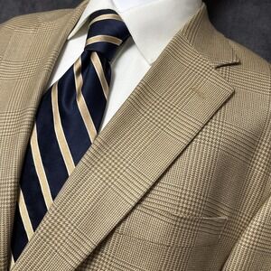 Nautica Sport Coat 44L Tan Glen Plaid Wool Silk Linen Blazer Jacket Casual